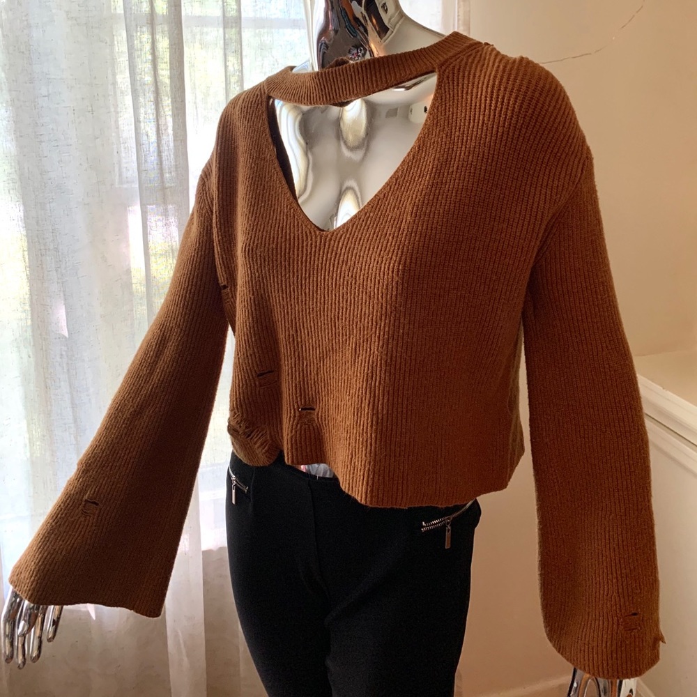 Burnt orange distressed crop top